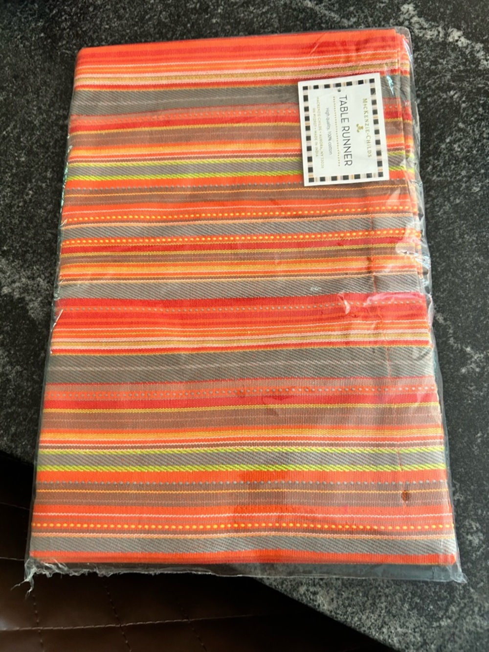 Mackenzie Childs boheme Striped Orange Table Runner